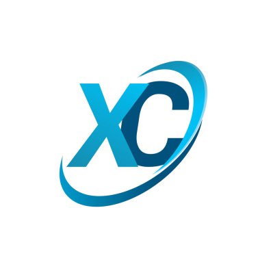 İlk harf XC logotype şirketi adı mavi swoosh tasarım konsepti. iş ve şirket kimliği için vektör logosu.
