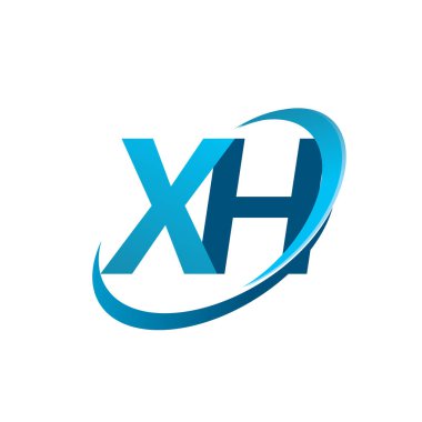 İlk harf XH logotype şirketi adı mavi swoosh tasarım konsepti. iş ve şirket kimliği için vektör logosu.
