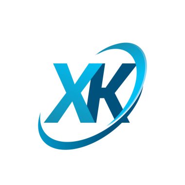 İlk harf XK logotype şirketi adı mavi swoosh tasarım konsepti. iş ve şirket kimliği için vektör logosu.