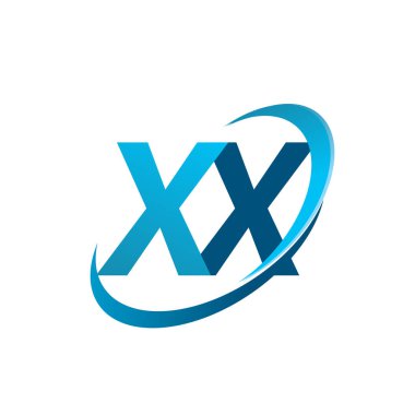 İlk harf XX logotype şirket adı mavi swoosh tasarım konsepti. iş ve şirket kimliği için vektör logosu.