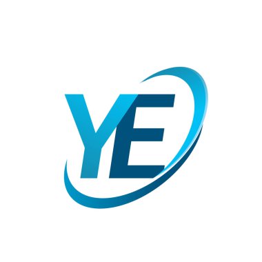 İlk harf YE logotype şirket adı mavi swoosh tasarım konsepti. iş ve şirket kimliği için vektör logosu.