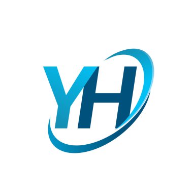 İlk harf YH logotype şirketi adı mavi swoosh tasarım konsepti. iş ve şirket kimliği için vektör logosu.