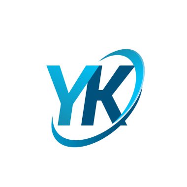 İlk harf YK logotype şirketi adı mavi swoosh tasarım konsepti. iş ve şirket kimliği için vektör logosu.