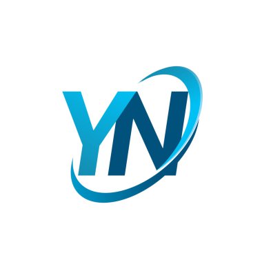 İlk harf YN logotype şirketi adı mavi swoosh tasarım konsepti. iş ve şirket kimliği için vektör logosu.