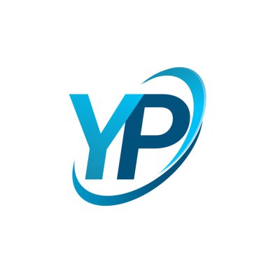 İlk harf YP logotype şirketi adı mavi swoosh tasarım konsepti. iş ve şirket kimliği için vektör logosu.