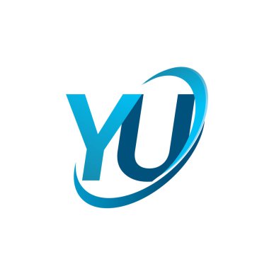 İlk harfi Yu logotype şirketinin adı Blue Swoosh tasarım konsepti. iş ve şirket kimliği için vektör logosu.