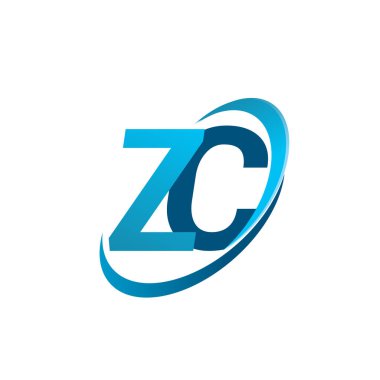 İlk harf ZC logotype şirket adı mavi swoosh tasarım konsepti. iş ve şirket kimliği için vektör logosu.