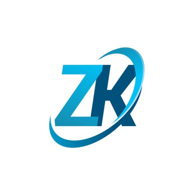 İlk harf ZK logotype şirketi adı mavi swoosh tasarım konsepti. iş ve şirket kimliği için vektör logosu.