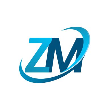 İlk harf ZM logotype şirket adı mavi swoosh tasarım konsepti. iş ve şirket kimliği için vektör logosu.