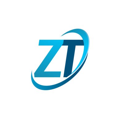 İlk harf ZT logotype şirketi adı mavi swoosh tasarım konsepti. iş ve şirket kimliği için vektör logosu.