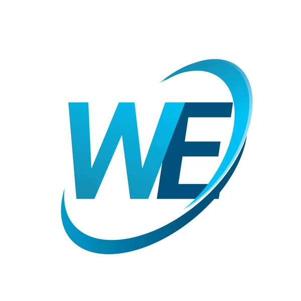 Letra Inicial Nosotros Logotipo Nombre Empresa Color Azul Swoosh Concepto — Vector de stock