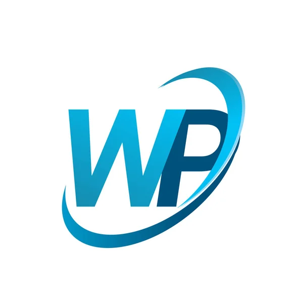 最初的字母Wp标志类型公司名称彩色蓝色Swoosh设计概念 企业和公司标识的矢量标识 — 图库矢量图片