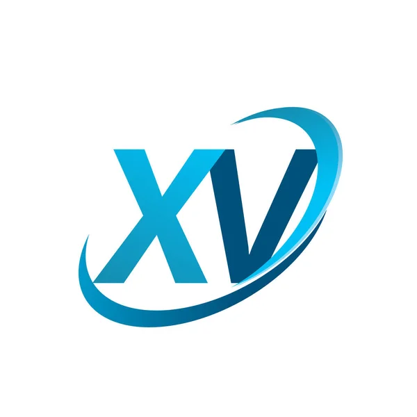 初期の文字Xvのロゴタイプ会社名はブルースウッシュデザインコンセプトを着色しました ビジネスと会社のアイデンティティのためのベクトルロゴ — ストックベクタ