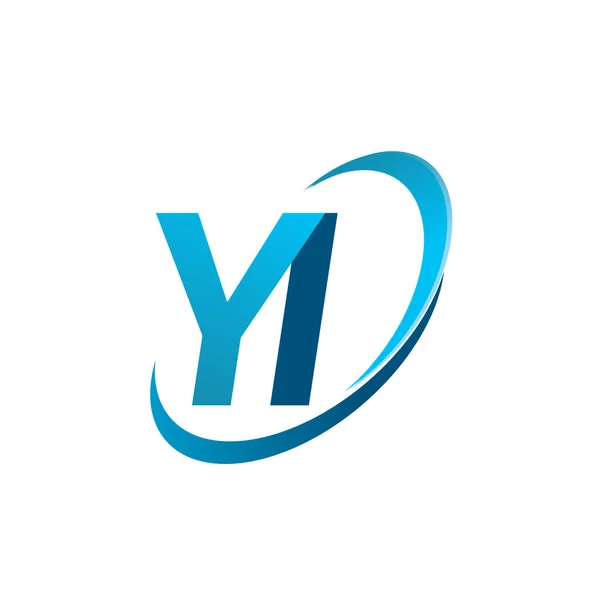 Letra Inicial Logotipo Nombre Empresa Color Azul Swoosh Concepto Diseño — Vector de stock