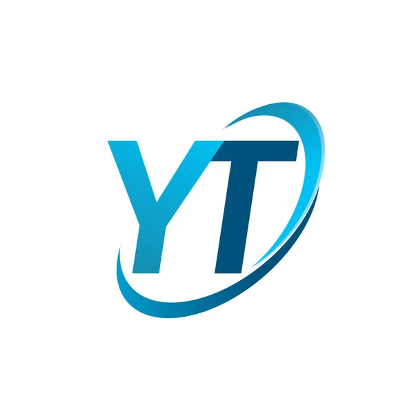 最初的字母Yt标志公司的名称彩色蓝色Swoosh设计概念 企业和公司标识的矢量标识 — 图库矢量图片