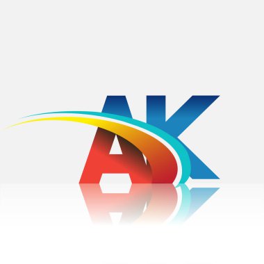 İlk harf AK logotype şirketi adı kırmızı, mavi ve swoosh tasarımı. iş ve şirket kimliği için vektör logosu.