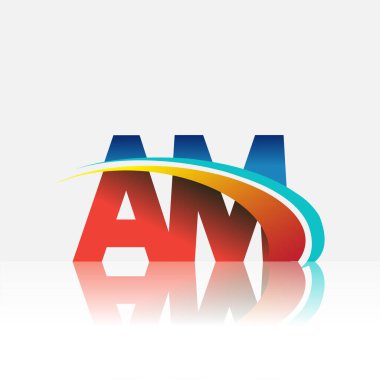 İlk harf AM logotype şirket adı kırmızı, mavi ve swoosh tasarımı. iş ve şirket kimliği için vektör logosu.