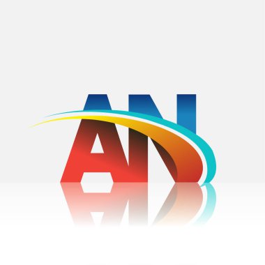 İlk harf AN logotype şirketi adı kırmızı, mavi ve swoosh tasarımı. iş ve şirket kimliği için vektör logosu.