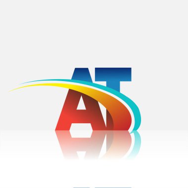 İlk harf AT logotype şirketi adı kırmızı, mavi ve swoosh tasarımı. iş ve şirket kimliği için vektör logosu.