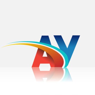 İlk harf AY logotype şirketi adı kırmızı, mavi ve swoosh tasarımı. iş ve şirket kimliği için vektör logosu.