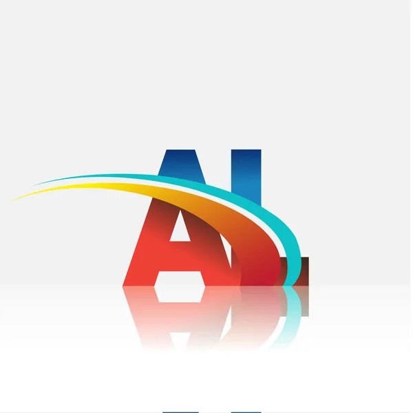最初的字母Al标志类型公司的名称有色红色 蓝色和Swoosh设计 企业和公司标识的矢量标识 — 图库矢量图片