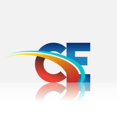 İlk harf CE logotype şirketi adı kırmızı, mavi ve swoosh tasarımı. iş ve şirket kimliği için vektör logosu.