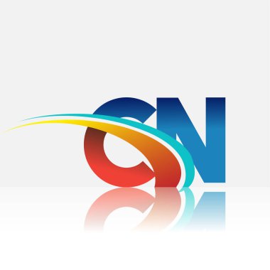 İlk harf CN logotype şirketi adı kırmızı, mavi ve swoosh tasarımı. iş ve şirket kimliği için vektör logosu.