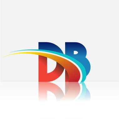 İlk harf D.B. logotype şirketi adı kırmızı, mavi ve swoosh tasarımı. iş ve şirket kimliği için vektör logosu.