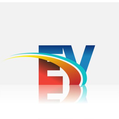 İlk harf EV logotype şirketi adı kırmızı, mavi ve swoosh tasarımı. iş ve şirket kimliği için vektör logosu.