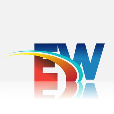 İlk harf EW logotype şirketi adı kırmızı, mavi ve swoosh tasarımı. iş ve şirket kimliği için vektör logosu.
