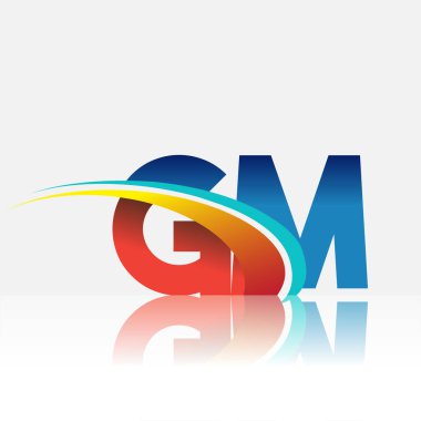 İlk harf GM logotype şirketi adı kırmızı, mavi ve swoosh tasarımı. iş ve şirket kimliği için vektör logosu.