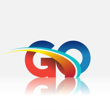 GO logotype şirketinin ilk harfi: Renkli kırmızı, mavi ve swoosh tasarımı. iş ve şirket kimliği için vektör logosu.