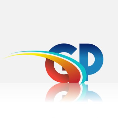 İlk harf GP logotype şirket adı kırmızı, mavi ve swoosh tasarımı. iş ve şirket kimliği için vektör logosu.