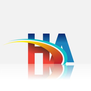 İlk harf HA logotype şirketi adı kırmızı, mavi ve swoosh tasarımı. iş ve şirket kimliği için vektör logosu.