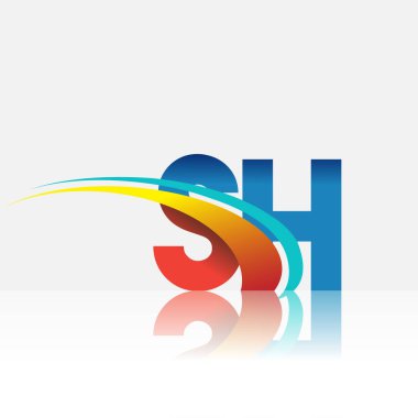 İlk harf SH logotype şirketi adı kırmızı, mavi ve swoosh tasarımı. iş ve şirket kimliği için vektör logosu.