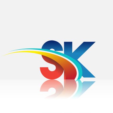 İlk harf SK logotype şirket adı kırmızı, mavi ve swoosh tasarımı. iş ve şirket kimliği için vektör logosu.