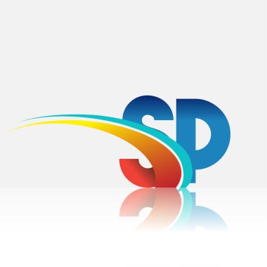 İlk harf SP logotype şirket adı kırmızı, mavi ve swoosh tasarımı. iş ve şirket kimliği için vektör logosu.
