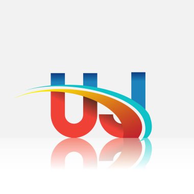 İlk harf UJ logotype şirketi adı kırmızı, mavi ve swoosh tasarımı. iş ve şirket kimliği için vektör logosu.