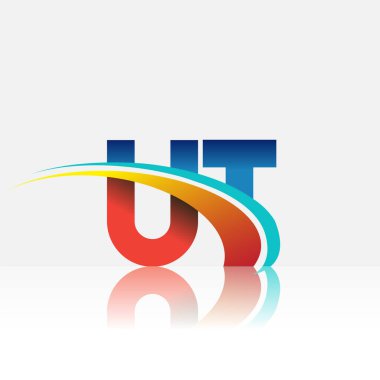 İlk harf UT logotype şirketi adı kırmızı, mavi ve swoosh tasarımı. iş ve şirket kimliği için vektör logosu.