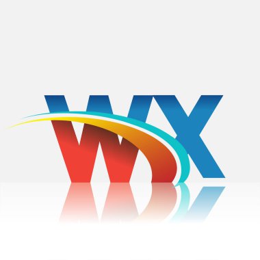 İlk harf WX logotype şirket adı kırmızı, mavi ve swoosh tasarımı. iş ve şirket kimliği için vektör logosu.