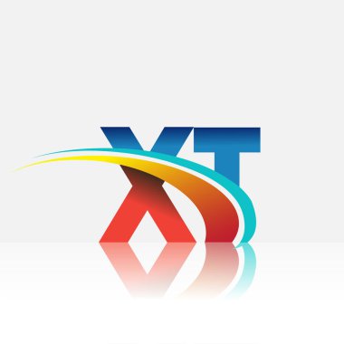 İlk harf XT logotype şirketi adı kırmızı, mavi ve swoosh tasarımı. iş ve şirket kimliği için vektör logosu.