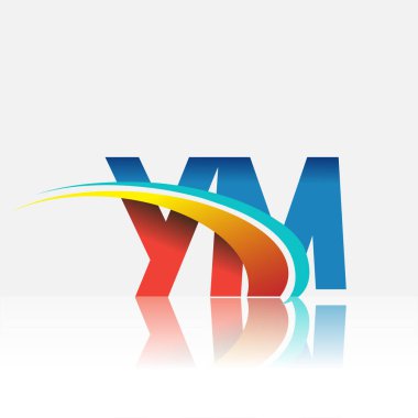 İlk harf YM logotype şirketi adı kırmızı, mavi ve swoosh tasarımı. iş ve şirket kimliği için vektör logosu.