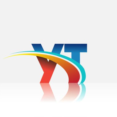 İlk harf YT logotype şirketi adı kırmızı, mavi ve swoosh tasarımı. iş ve şirket kimliği için vektör logosu.