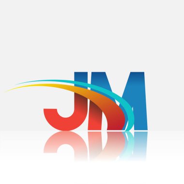 İlk harf JM logotype şirket adı kırmızı, mavi ve swoosh tasarımı. iş ve şirket kimliği için vektör logosu.