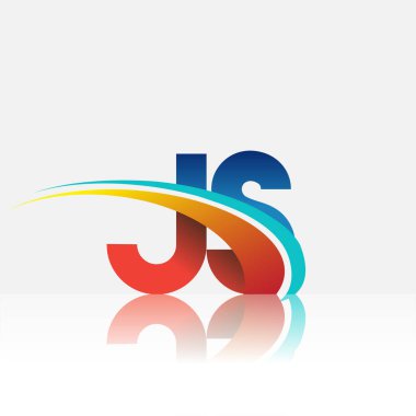 İlk harf JS logotype şirketi adı kırmızı, mavi ve swoosh tasarımı. iş ve şirket kimliği için vektör logosu.