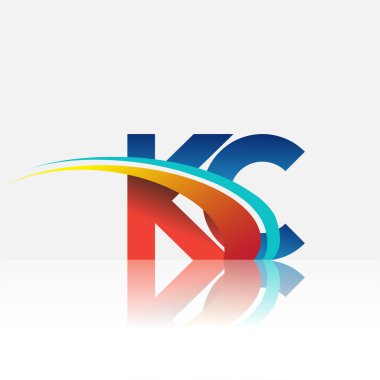 İlk harf KC logotype şirketi adı kırmızı, mavi ve swoosh tasarımı. iş ve şirket kimliği için vektör logosu.