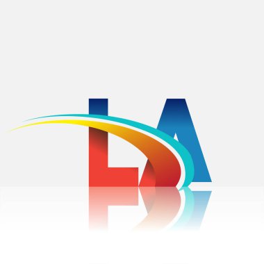 İlk harfi LA logotype şirketi. Renkli, kırmızı, mavi ve swoosh tasarımı. iş ve şirket kimliği için vektör logosu.
