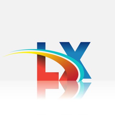 İlk harf LX logotype şirketi adı kırmızı, mavi ve swoosh tasarımı. iş ve şirket kimliği için vektör logosu.