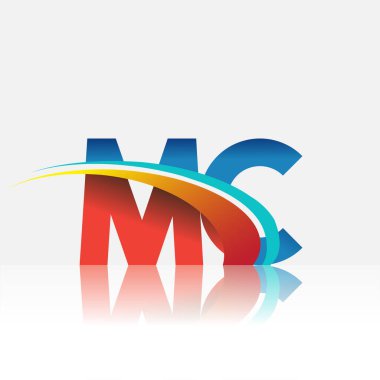İlk harf MC logotype şirketi adı kırmızı, mavi ve swoosh tasarımı. iş ve şirket kimliği için vektör logosu.