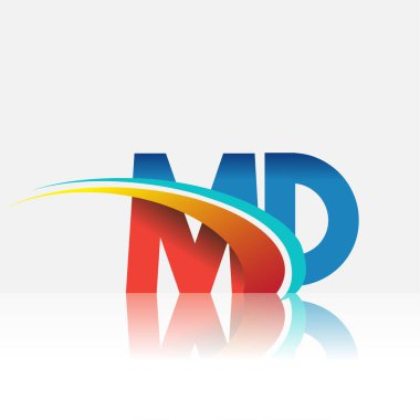 İlk harf MD logotype şirketi adı kırmızı, mavi ve swoosh tasarımı. iş ve şirket kimliği için vektör logosu.